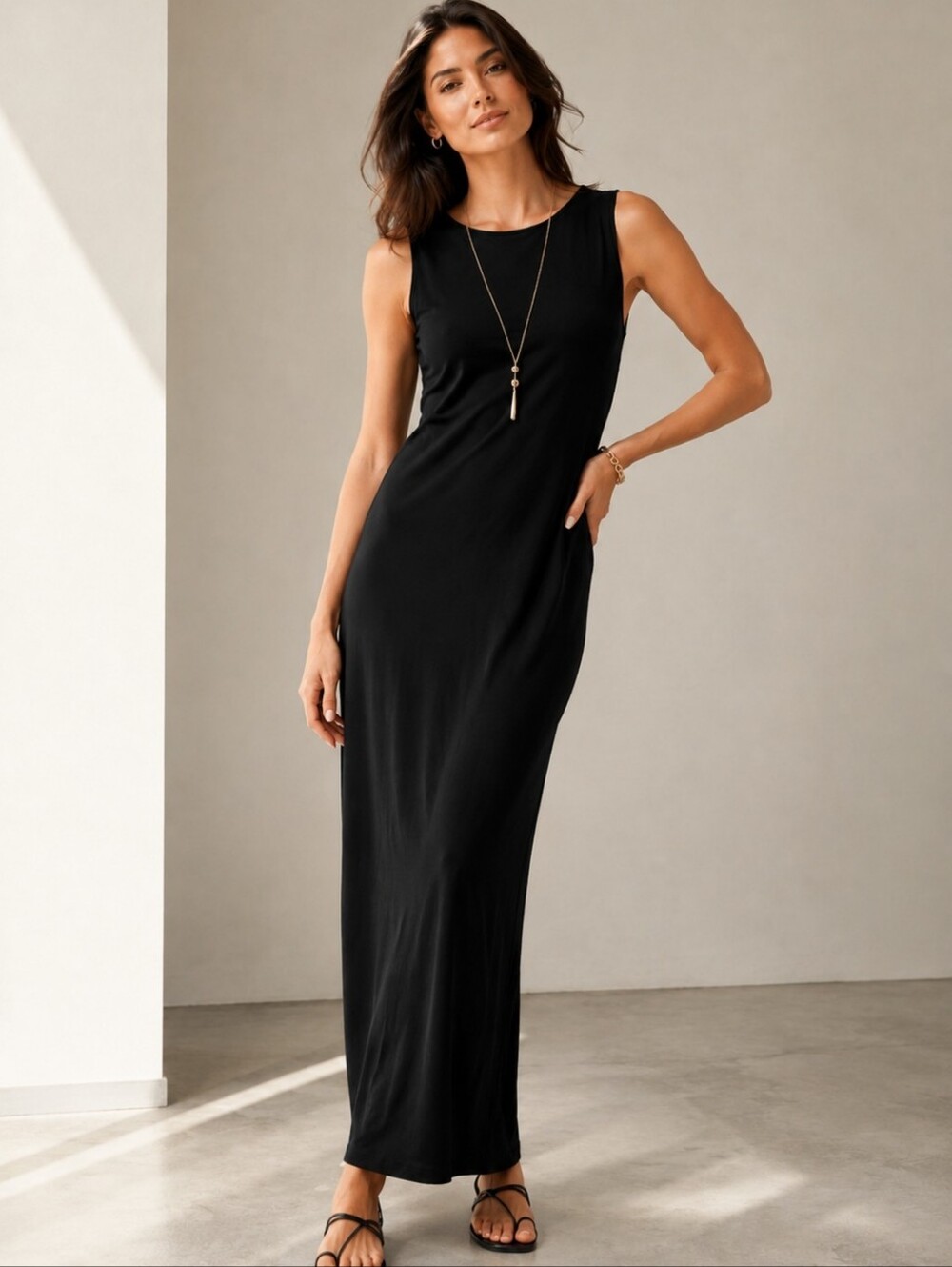 R & M Richards By Karen Kwong Black Velvet-Feel Maxi Dress Sz 10